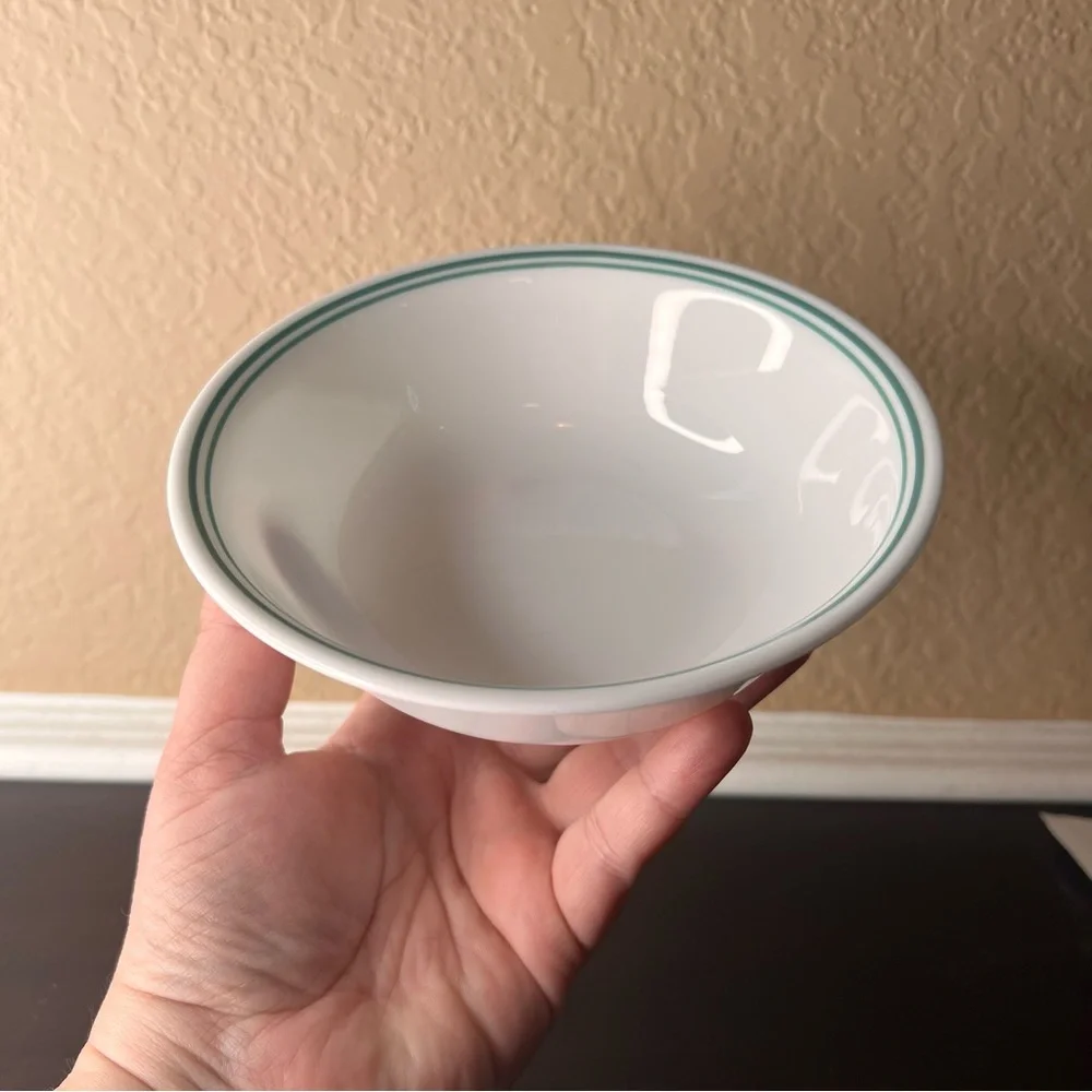 Corelle Corning Rosemarie Cereal Soup Bowl, Two Green Stripes, 6” Salad, Sauce